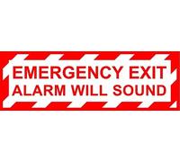 Emergency exit alarm will sound safety sign - Self adhesive sticker (300mm x 100mm)
