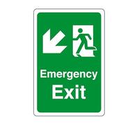 Emergency exit arrow left down - safety sign - Fire Exit Keep Clear Sign, Fire Action Point Sign, Fire Signs - High tack self-adhesive sticker (200mm x 150mm) Viewing Distance within 5m.