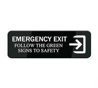 Emergency Exit Follow The Green Signs To Safety Sign, Self Adhesive Sign For Door Or Wall 10 X 3 Inch Quick And Easy Installation Premium Acrylic Design For Your Home Office/Business