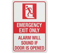 Emergency Exit Only Alarm Will Sound If Door Is Opened Metal Sign 8x12 Inch | Emergency exit sign warns the alarm will sound if opened. Weatherproof aluminum for doors, corridors and shops.