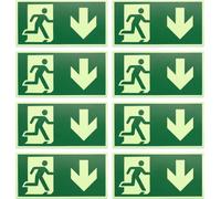 Emergency Exit Sign, Afterglow Pack of 8, Self-Adhesive, Escape Route Signs, Photoluminescent PVC Emergency Exit Sign, Arrow Down for Indoor, Outdoor, Rescue Route, Safety Signs, Emergency Exit Signs