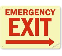 Emergency Exit with Right Arrow Glow - in - The - Dark Laminated Meta Metal Tin Sign Yard Office Outdoor & Indoor Safety Signs 8"x12"