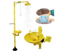 Emergency Eye Wash and Shower Station, Dual Spray First Aid Eyewasher with Triangle Pull Rod and Push Plate for Harmful Substances, Ideal for Hospital and Lab Safety