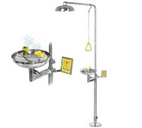Emergency Eyewash Station, Stainless Steel Combination Eye Wash Shower, 120-180L/min Flow, Includes Eyewash Sign, Ideal for Industrial and Lab Use