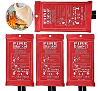Emergency Fire Blankets for Home, Fiberglass Fire Resistant 1m x 1m Blanket Soft Case, Kitchen Fire Blanket, Fire Safety Blanket Quick Unfolding With Loops for Home, Office (Pack of 4)
