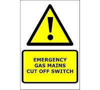 Emergency Gas Mains Cut Off Switch | 30cm x 20cm | Red/White - PVC Plastic Sign for Industrial Sites, Commercial Kitchens, Gas Safety Compliance | UK-Made with Renewable Energy
