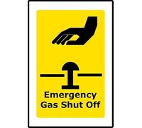 Emergency Gas Shut Off | 20cm x 15cm | Yellow - Vinyl Sign for Industrial Sites, Laboratories, Commercial Kitchens, Safety Compliance