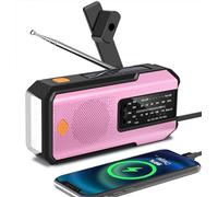 Emergency Hand Crank Radio with 3 LED Flashlight, AM/FM/NOAA Portable Weather Radio with Phone Charger, Solar Powered USB Charged Radio for Indoor Outdoor Camping SOS Alarm (WB01 Pink)