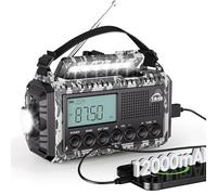Emergency Hand Crank & Solar Powered Radio with USB Phone Charger, 12000mAh Battery, AM/FM/SW, SOS Alarm, and Flashlight - Portable Survival Radio for Outdoor Adventures (Camouflage Gray)