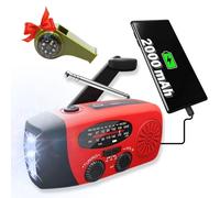Emergency Hand Crank Weather Radio with Flashlight, NOAA/AM/FM Portable Survival Radio with 2000mAh Power Bank & Emergency Whistle, Solar USB Rechargeable for Hurricane & Outdoor Use