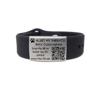Emergency Lost Wristband for Kids. Vital ID for Child. Engraved Travel Bracelet. Personalised with Name. 100% Waterproof Pool, Sea, Ocean, Bath, Shower. Rubber Silicone. (Black)