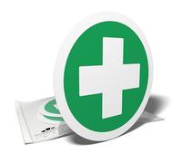 Emergency Medical Equipment Warning Stickers First Aid 3 x Round Stickers 10cm