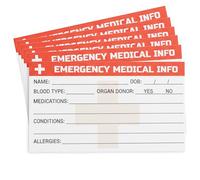 Emergency Medical Information ID Card - 6 Pack - Standard Business Card Size 2.5 In x 3 In
