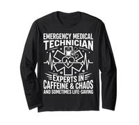 Emergency Medical Technician Caffeine Chaos Heartbeat Design Long Sleeve T-Shirt
