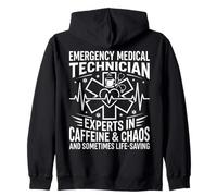 Emergency Medical Technician Caffeine Chaos Heartbeat Design Zip Hoodie