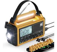 Emergency Radio, Hand Crank Weather Radio with 12000mAh Rechargeable Battery, LCD Display, Auto Alert, AM/FM/Shortwave/NOAA, SOS, USB Charging Port, Flashlight, Solar Radio
