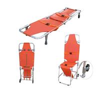 Emergency Rescue Stretcher, Aluminum Folding Chair Stretcher with Support Feet and Guide Wheels for Firefighter Evacuation and Easy Ground Transfer
