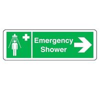 Emergency shower arrow right - safety sign - 1.2mm Rigid plastic for indoor/outdoor usage (600mm x 200mm) Viewing Distance within 14m.