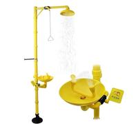 Emergency Shower Eye Wash Station, Safty Shower Combination Eyewash Shower Station with Triangle Pull Rod, 304 Stainless Steel Eye Wash System, for Industrial, Lab Use(No Pedal)