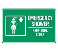 Emergency shower, keep area clear, safety sign - 1mm flexible Plastic sign (400mm x 300mm)