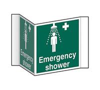 Emergency Shower Location 3D Projection Sign, Green/White, W200mm x H200mm | Self-Adhesive Mounting Strips, Double-Sided, Workplace & Laboratory Safety Marker