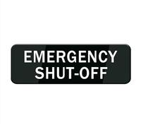 Emergency Shut-Off Sign For Door, Acrylic Plastic, Black And White, Rounded Corners, Durable, Long Lasting With Double Sided Tape In The Back - 10 Inch X 3 Inch