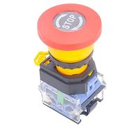 Emergency Stop Button 10 Amp 22mm Latching Push Button Switch, Aluminum Alloy Round Emergency Stop Switch, IP65 Waterproof Self-Locking E Stop Emergency Shut Off Switch, 1NO 1NC 440V (Type A)(Type C)