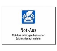 Emergency Stop - Emergency Stop in Acute Hazard; Report Then - Sticker A5: 210 x 148 mm - With Graphic and Text