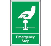 Emergency Stop Green Sign - 75mm x 100mm - 1.2mm Rigid Plastic Drilled Sign (FAID33)