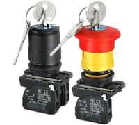 Emergency Stop Power Button XB4 22mm Key Select Knob Switch - 2/3 Position Self Locking Momentary Reset Stop Switch 10A - 1PCS(1NO XB4 NC Base)