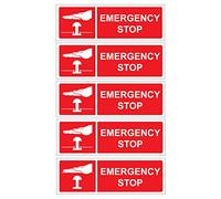 Emergency Stop Red Warning Self-Adhesive Safety Stickers, 15cm x 5cm, Pack of 5, Waterproof