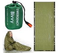 Emergency Survival Sleeping Bag, Reusable Emergency Bivy Sack, Thermal Waterproof Bivvy Bag with Whistle, for Cold Protection Outdoor Camping Hiking First Aid ( Green)