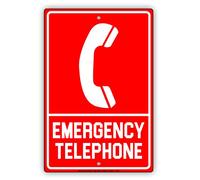 Emergency Telephone with Graphic Safety Alert Warning Notice Aluminum Metal Tin 12"x18" Sign Plate