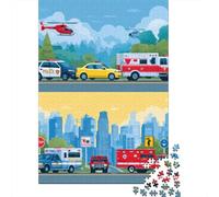 Emergency Vehicles 3-Layer Cardboard 1000 Pc Cartoon Rescue Style Classic Puzzle, Ultra Difficult, Stress Relief, Wall Decor & Family Game Night Gift 38x26cm/1000pcs