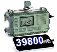 Emergency Weather Radio - AM/FM/NOAA Hand Crank Radio with 15W Fast Charge, 39800mAh Solar Power Bank, Multi-Function Flashlight and SOS Alarm for Indoor and Outdoor Emergencies