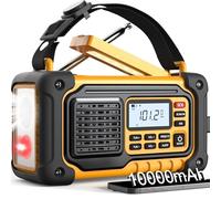 Emergency Weather Radio, AM/FM/SW/NOAA Hand Crank Radio with 37000mWh/10000mAh Portable Large Capacity, USB/Solar/Hand Crank Charging, AAA Battery Operated, SOS Alarm & Flashlight (Yellow)