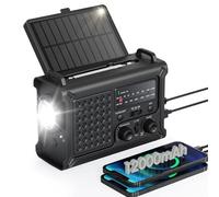 Emergency Weather Radio with Large Solar Panel, Efficient Hand Crank & Real 12000mAh Battery | AM/FM/NOAA Bands, LED Flashlight, Reading Lamp, SOS Alarm & Phone Charger for Outdoor & Emergency