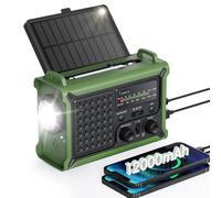 Emergency Weather Radio with Large Solar Panel, Efficient Hand Crank & Real 12000mAh Battery | AM/FM/NOAA Bands, LED Flashlight, Reading Lamp, SOS Alarm & Phone Charger for Camping & Emergencies