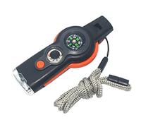 Emergency Whistle 7-in-1 Camping Safety Whistle with Compass Thermometer Light Magnifier Mirror Orange Stainless Steel Emergency Survival Kit Safety