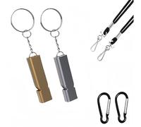 Emergency Whistles, 2 PCS Loud Safety Survival Whistles with Carabiner and Lanyard for Outdoor Hiking, Hunting, Camping, Fishing, Kayaking (A-Gold+Silver)