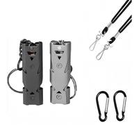 Emergency Whistles, 2 PCS Loud Safety Survival Whistles with Carabiner and Lanyard for Outdoor Hiking, Hunting, Camping, Fishing, Kayaking (Silver Gold + 2 Lanyard-)