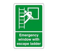 Emergency window with escape ladder - safety sign - 1.2mm Rigid plastic for indoor/outdoor usage (150mm x 100mm) Viewing Distance within 3m.
