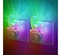 Emeritpro Dinosaur Night Light Plug in Wall, Dusk to Dawn Sensor, Warm White+RGB Colour Changing, 0.5W Low Energy, Plug in Night Light for Hallway, Kids Bedroom, Room Decor, Girls Gift, 2 Packs
