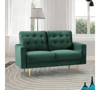 Emerson 139Cm Wide Green Velvet Fabric 2 Seat Sofa In A Box With Dark Wooden And Golden Coloured Metal Legs