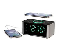 Emerson Alarm Clock Radio and QI Wireless Phone Charger with Bluetooth, Compatible with iPhone XS Max/XR/XS/X/8/Plus, 10W Galaxy S10/Plus/S10E/S9, All Qi Compatible Phones, ER100202