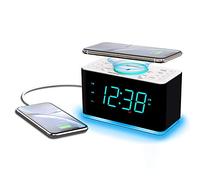 Emerson ER100401 Smartset Alarm Clock Radio, 15Watt Ultra Fast Wireless Charging Dual Alarm Clock Radio with Bluetooth Speaker, USB Charger, Cyan LED Night Light and 1.4" Display