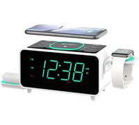 Emerson Smartset Dual Alarm Clock FM Radio with Wireless Charging, Bluetooth Speaker, Ultra Fast Charging for Airpods/iPhone, Foldable Stand, USB Charger, Adjustable LED Glow, ER100501