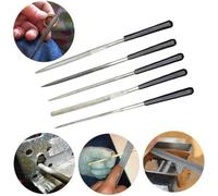 Emery Needle File Set, 5-Piece Diamond-Coated Flat/Triangle/Round Files, 3mm Shank, 140mm Length, for Precision Filing on Metal, Wood, Glass, Stone, Tile & Plastic
