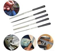 Emery Needle File Set - 5-Piece Diamond-Coated Flat, Triangle & Round Files for Wood, Metal, Jewelry & Precision Craft, 3mm Shank, 140mm Length