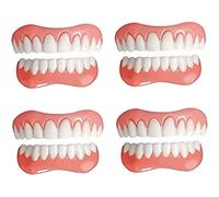 EMERZE Dentures Cosmetic Veneer Dental Silicone Tooth Whitening Temporary Prosthesis Teeth Top Bottom Natural Tone Instant Veneers Dental Prostheses Men And Women,4 pairs